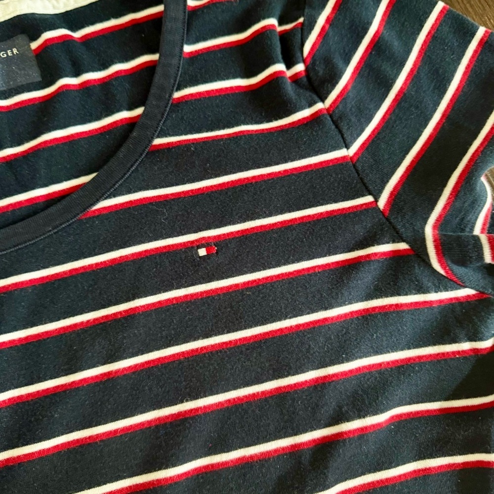 Tommy Hilfiger Striped Tee | Navy Red White | Size XL - Picture 2 of 4